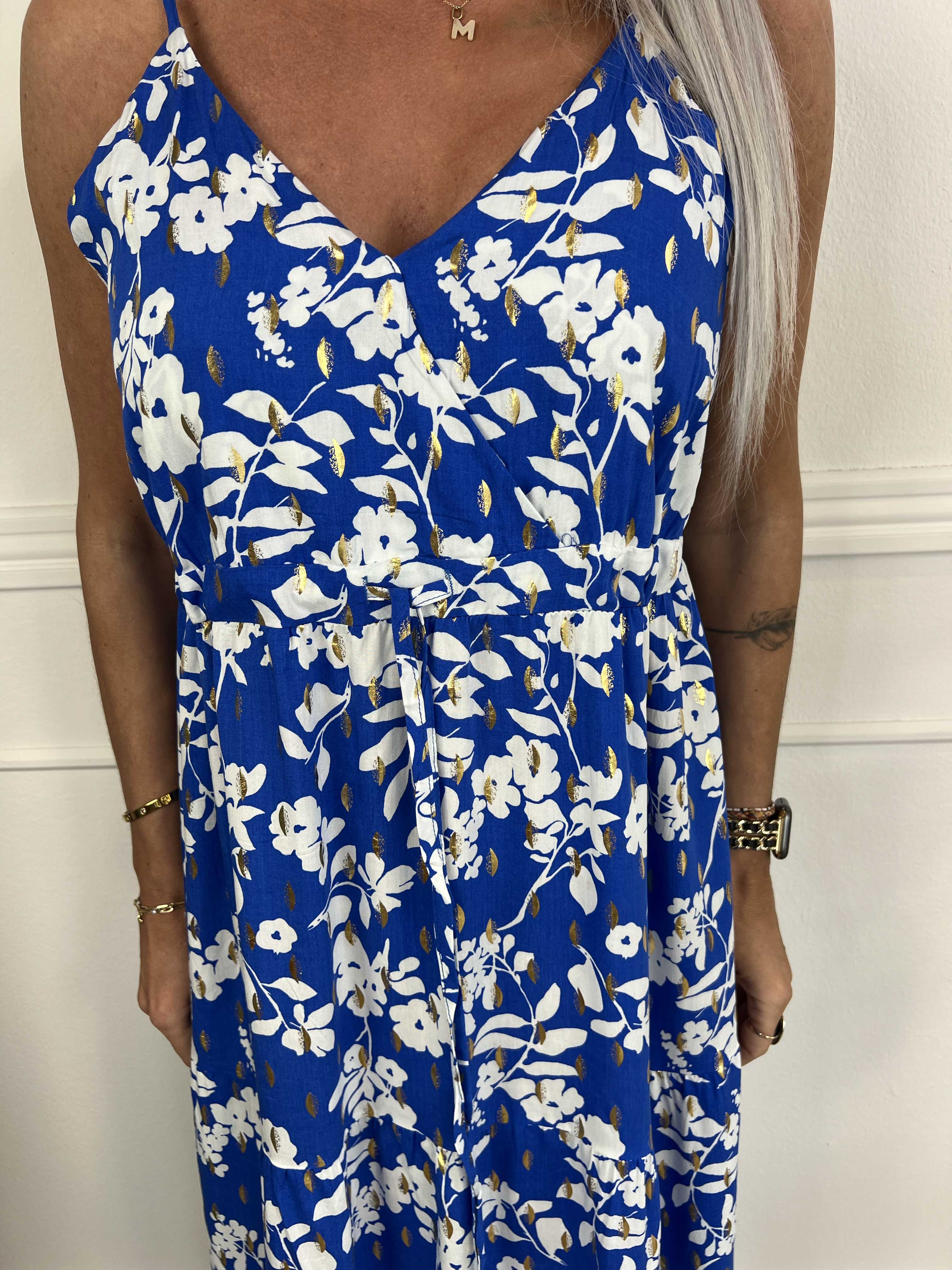 Lucie Flower - Viskosbandsklänning i blommigt tryck med v-ringning